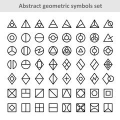 Abstract geometric symbols set. Triangle, round, rhombus and square shape elements. Adjustable stroke width.