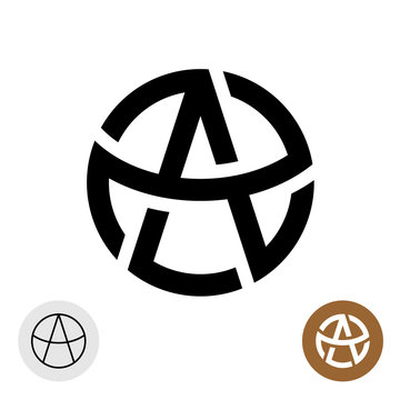 Letter A in a round celtic tattoo style logo. Anarchy stylized symbol. Satan devil sign.