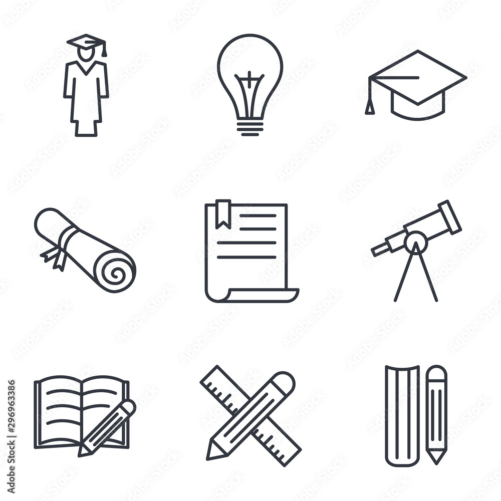 Poster education set icon template color editable. academic school pack symbol vector sign isolated on whit