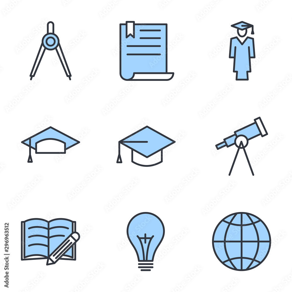 Poster education set icon template color editable. academic school pack symbol vector sign isolated on whit