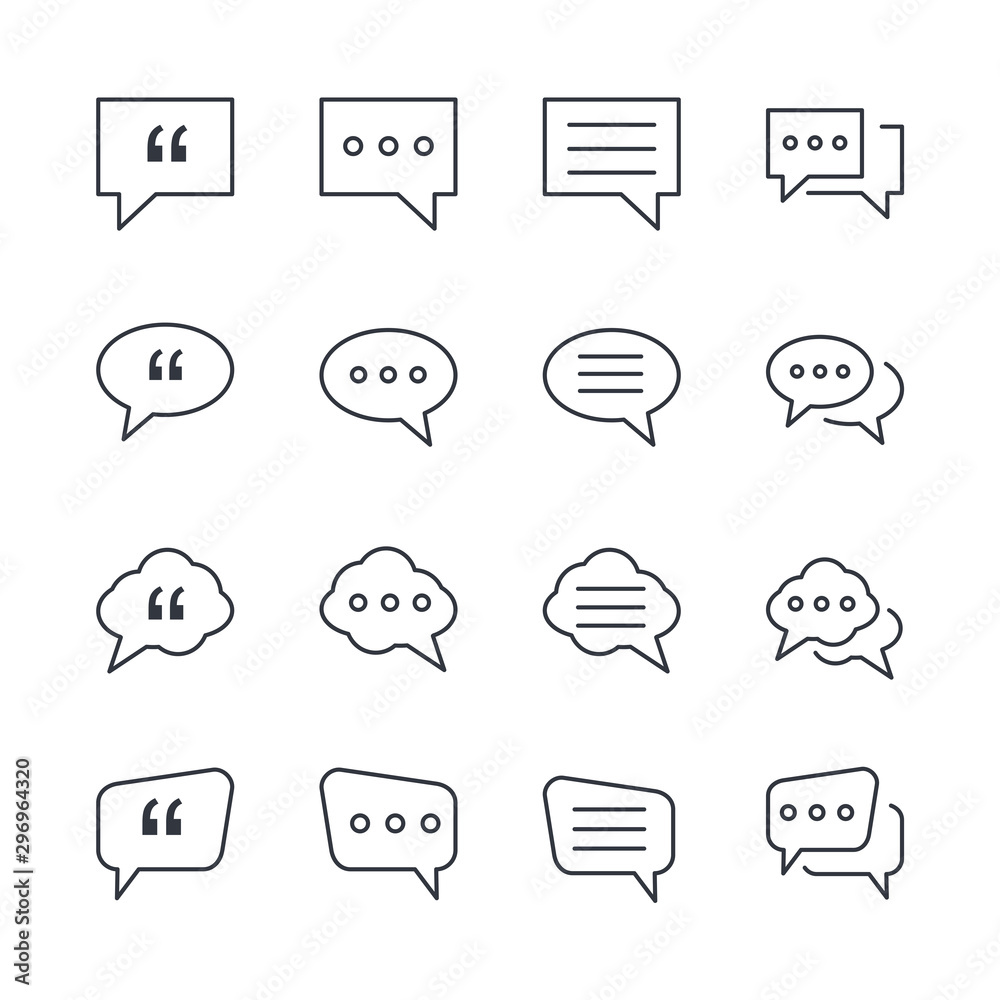 Poster Set Buble Chat and quote icon template color editable. Buble Chat and quote pack symbol vector sign isolated on white background illustration for graphic and web design.