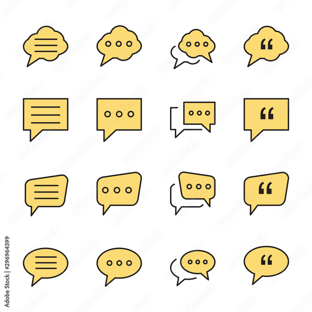 Aufkleber Set Buble Chat and quote icon template color editable. Buble Chat and quote pack symbol vector sign isolated on white background illustration for graphic and web design.
