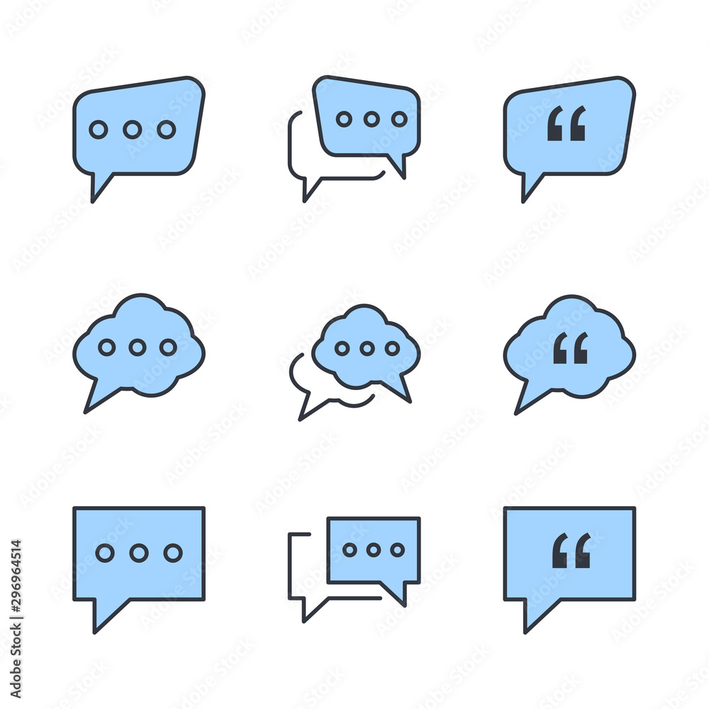 Aufkleber set buble chat and quote icon template color editable. buble chat and quote pack symbol vector sign 