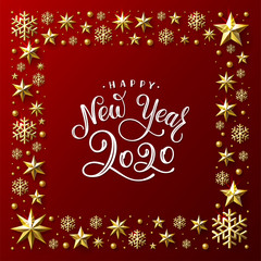 Fototapeta na wymiar Happy New Year 2020. Lettering in a square. Vector illustration.