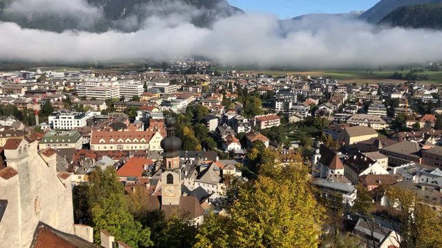 Time Lapse of the city Brunico - Bruneck with the clouds above in the Puster Valley, South Tyrol, Italy