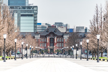 TOKYO, JAPAN - March 25 2019: Tokyo Station in Tokyo, Japan. Open in 1914, a major a railway station near the Imperial Palace grounds and Ginza commercial district