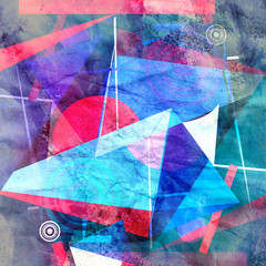 Abstract watercolor background with geometric color objects
