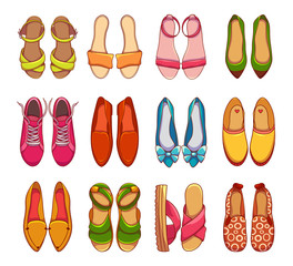 Womens shoes and sneakers vector illustrations set