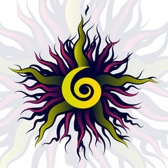 Sunburst, starburst background set, colorful rays, beams, colored warp, twist, whirl. Psychodelic retro design in yellow, pink, green, blue, violet, purple for card, websites, posters and booklets