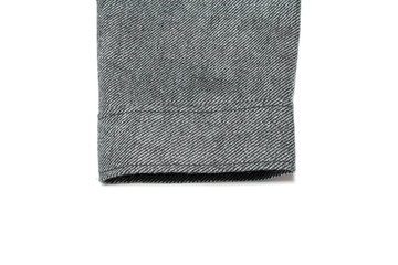 Sleeve of a gray cotton jacket on a white background