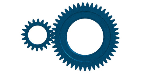 3D Illustration. CAE mesh side view of spur gear mesh with pinion on the left