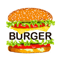 vector illustration of burger with french fries. Fast Food