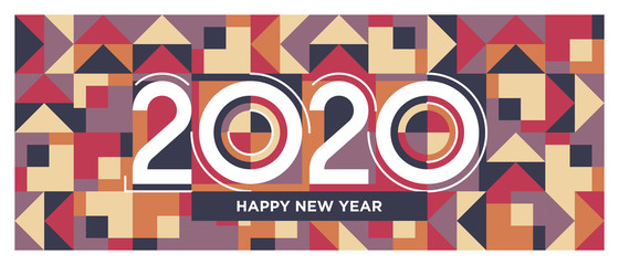 Happy New Year 2020 Lettering in Geometric Abstract Background.ai