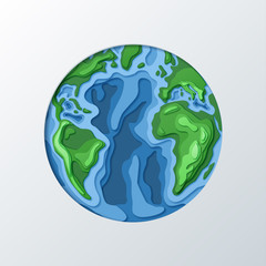 Paper cut out earth vector background. Concept for earth day or ecology protection.