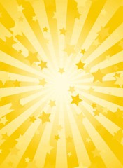 Sunlight vertical background. Golden yellow color burst background with shining stars. Vector illustration.