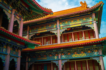 Fototapeta premium Old Zen Chinese style Boromracha temple with blue sky in Nonthaburi