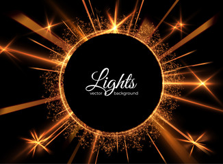 Sparkler festive frame. Golden garland border. Holiday glowing backdrop. Celebration background vector illustration.