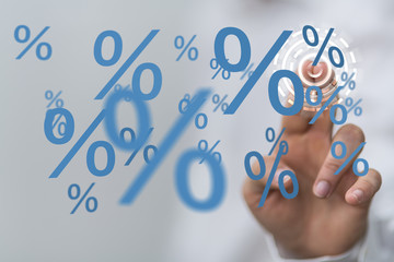 hand touches virtual percent icon