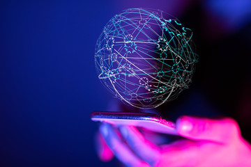 touching global network and data exchanges over the world 3D rendering