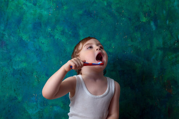 Child brushing teeth. Kids tooth brush and paste.Dental hygiene and heath for children.
