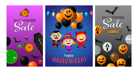Happy Halloween banner collection with vampire, witch, devil