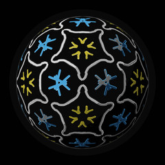 Artfully designed and colorful ball, 3D illustration on black background