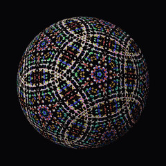 Artfully designed and colorful ball, 3D illustration on black background