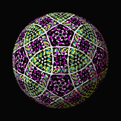 Artfully designed and colorful ball, 3D illustration on black background