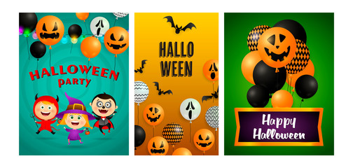 Halloween party banner set with devil, witch, vampire