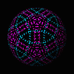 Artfully designed and colorful ball, 3D illustration on black background