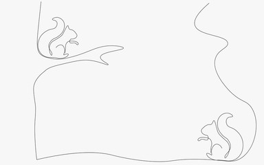 Forest background landscape with animal one line drawing, vector illustration