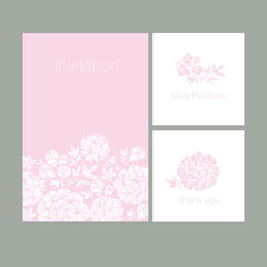 Decorative peony silhouette cards set for cards