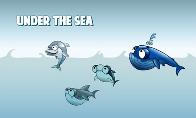 Cute wild marine animals swimming under the sea