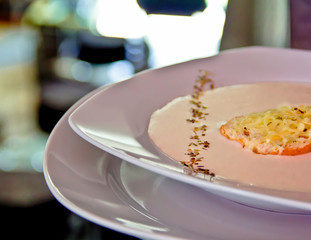 Gourmet clam chowder soup and crouton