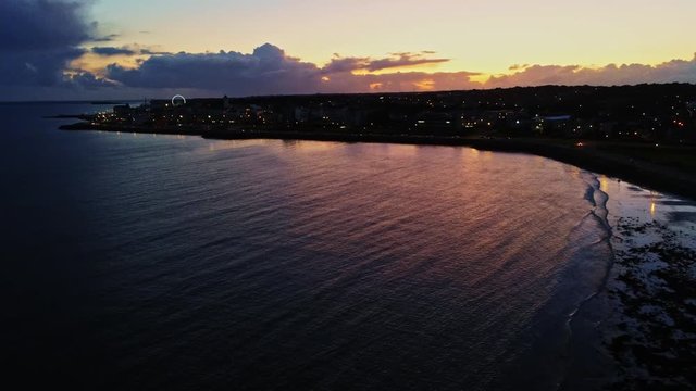 4k Aerial view of Salthill at night, Galway, Ireland