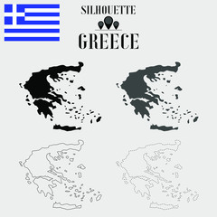 Greece outline world map, solid, dash line contour silhouette, national flag vector illustration design, isolated on background, objects, element, symbol from countries set