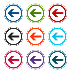 Back arrow icon flat round buttons set illustration design
