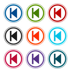 Previous track icon flat round buttons set illustration design