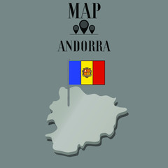 Obraz premium Andorra outline world map, contour silhouette with national flag on flagpole vector illustration design, isolated on background, objects, element, symbol from countries set