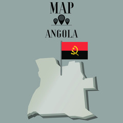 Angola outline world map, contour silhouette with national flag on flagpole vector illustration design, isolated on background, objects, element, symbol from countries set