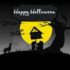 halloween banner vector The ghost house in the full moon Halloween night  