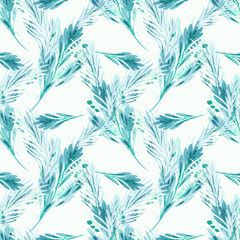 Seamless Pattern of Branches with Berries. Watercolor Background. 