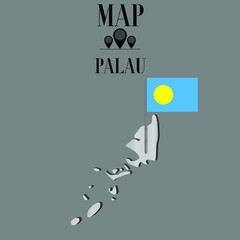 Palau outline world map, contour silhouette with national flag on flagpole vector illustration design, isolated on background, objects, element, symbol from countries set