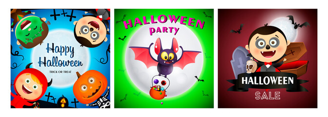 Halloween party banner set with monsters
