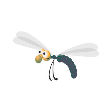 little cartoon magnifier with a dragonfly. Vector illustration. Isolate on a white background.
