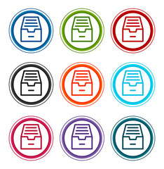 Folder archive cabinet icon flat round buttons set illustration design