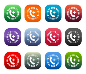 Emergency call icon shiny square buttons set illustration design