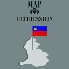 Obraz premium Liechtenstein outline world map, contour silhouette with national flag on flagpole vector illustration design, isolated on background, objects, element, symbol from countries set