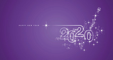 New Year 2020 line design with firework shining white purple greeting card