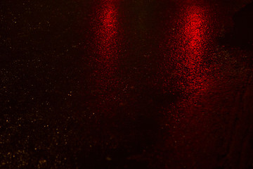 the reflection of headlights on wet asphalt night abstract background